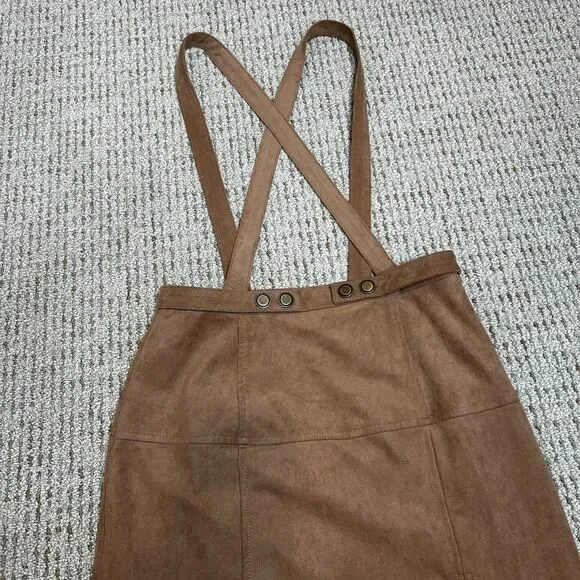 Anthropologie Faux Suede Pinafore Midi Skirt size 4 Overall Dress - Picture 6 of 11